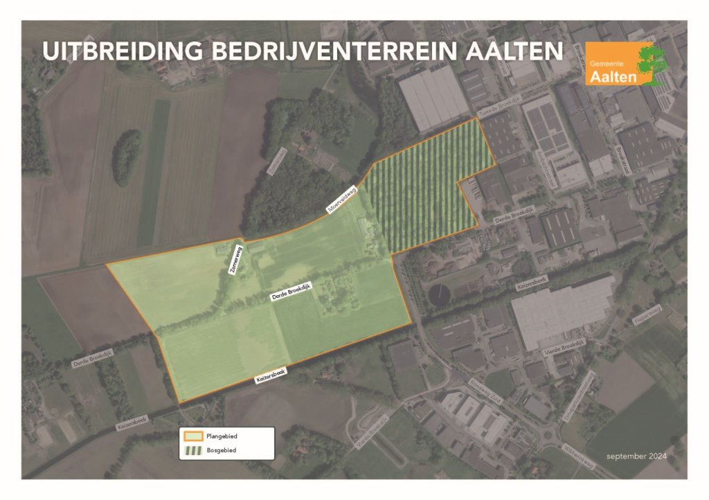 Het gebied ten zuidwesten van het bestaande bedrijventerrein en ten noorden van de Keizersbeek is aangewezen om te ontwikkelen.